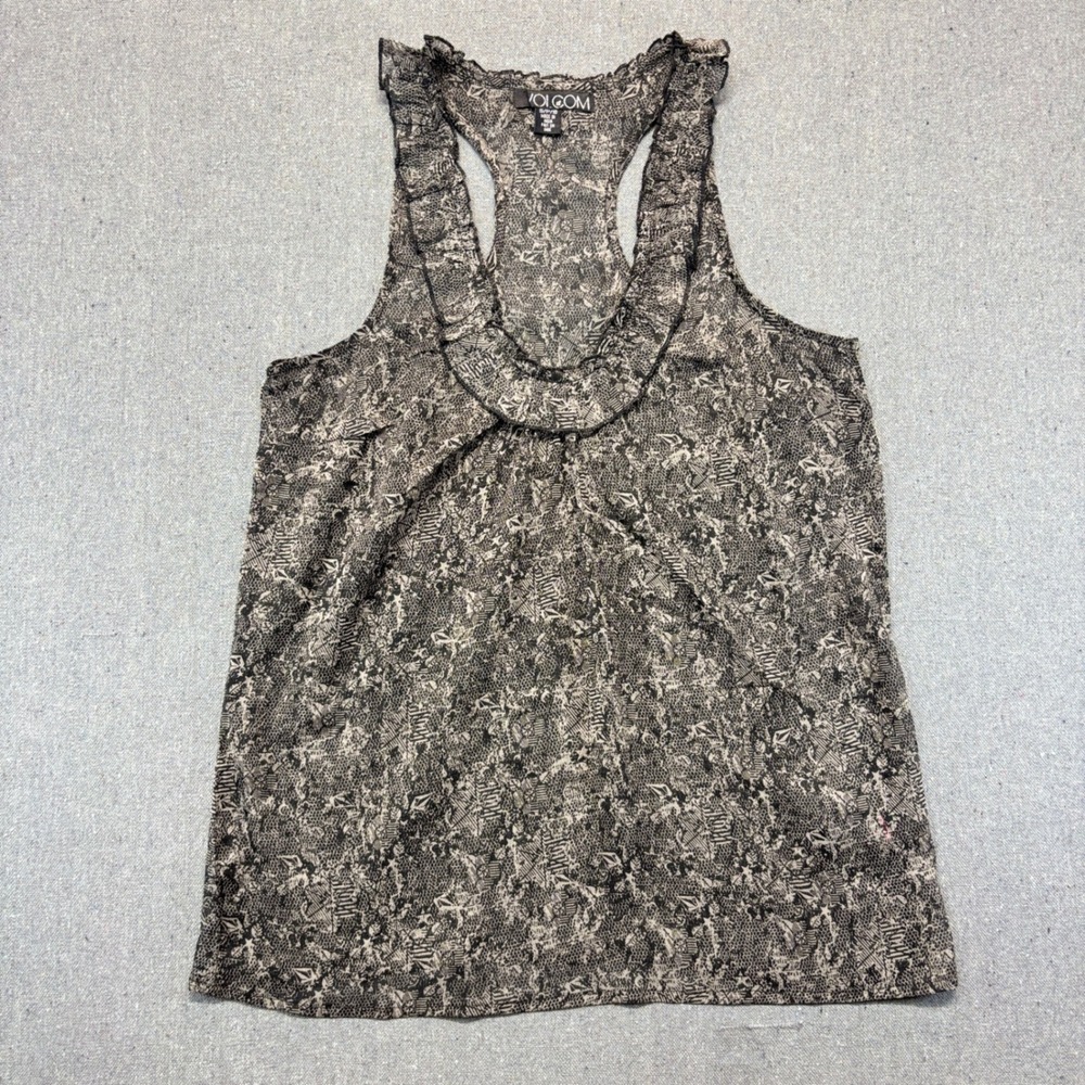 Volcom Last Call Cami Womens S Gray Black Sheer Ruffle Racerback Tank Top